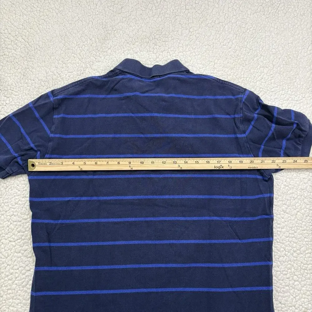 Polo Ralph Lauren Navy Blue Striped Cotton Polo‎ Shirt Mens Size L White Pony